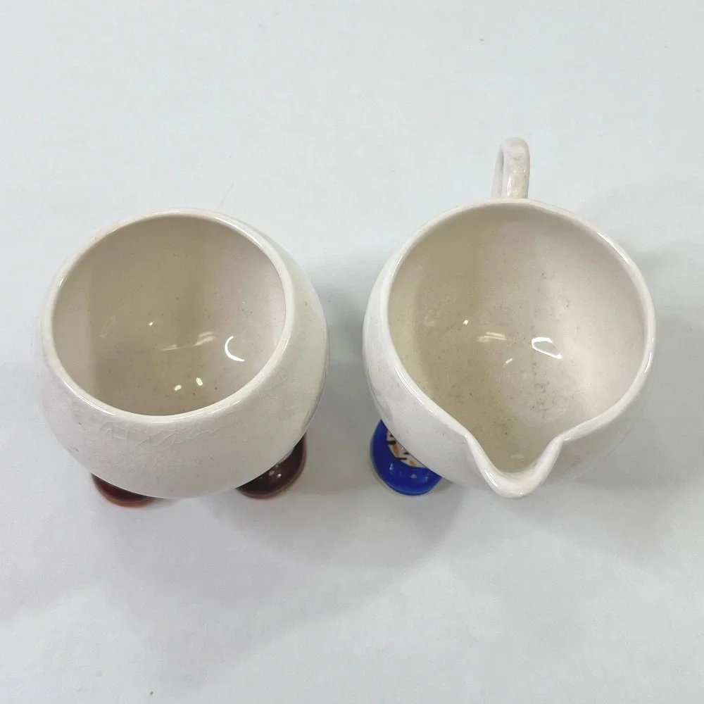 Carlton Ware Walking Ware Creamer Sugar Bowl England Blue Brown Shoes Vintage